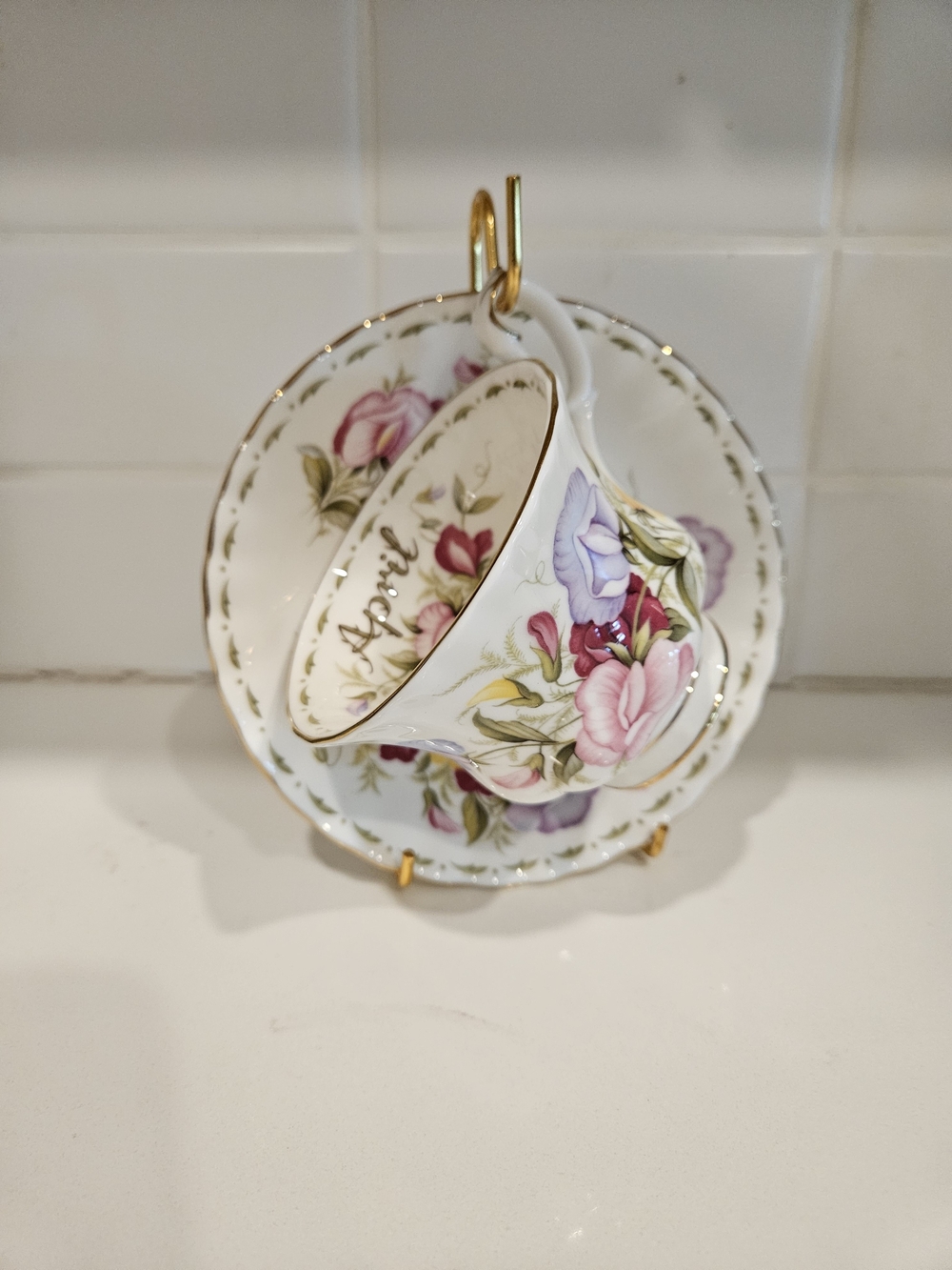 Royal Albert April Floral China Teacup and Saucer Set - Pink & Purple Floral